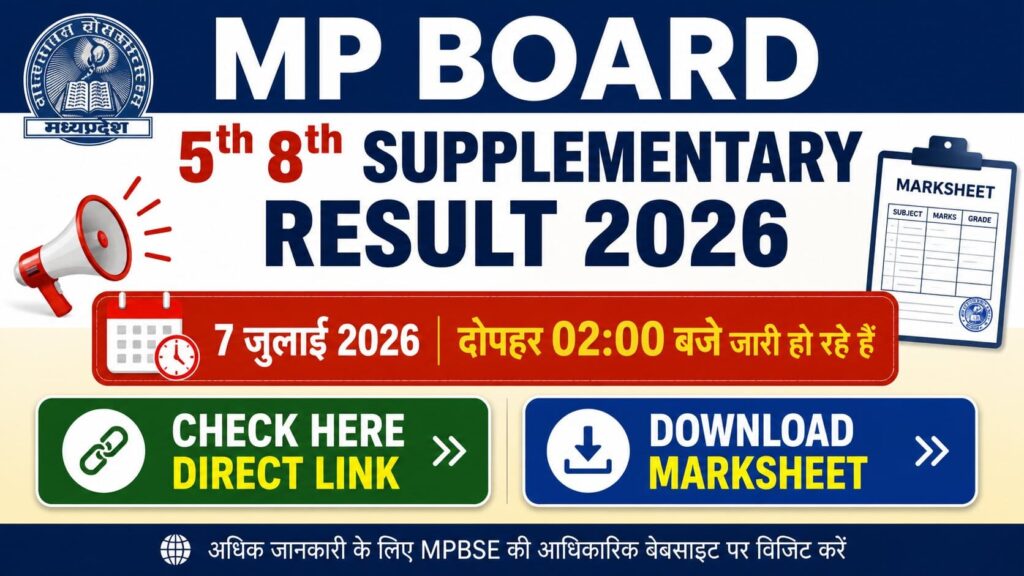 MP Board 5th 8th Supplementary Result 2026