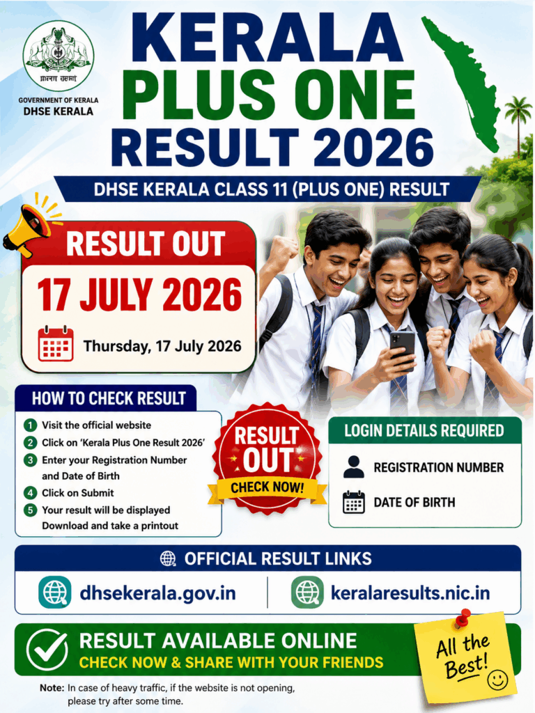 Kerala Plus One Result 2026 Download Link