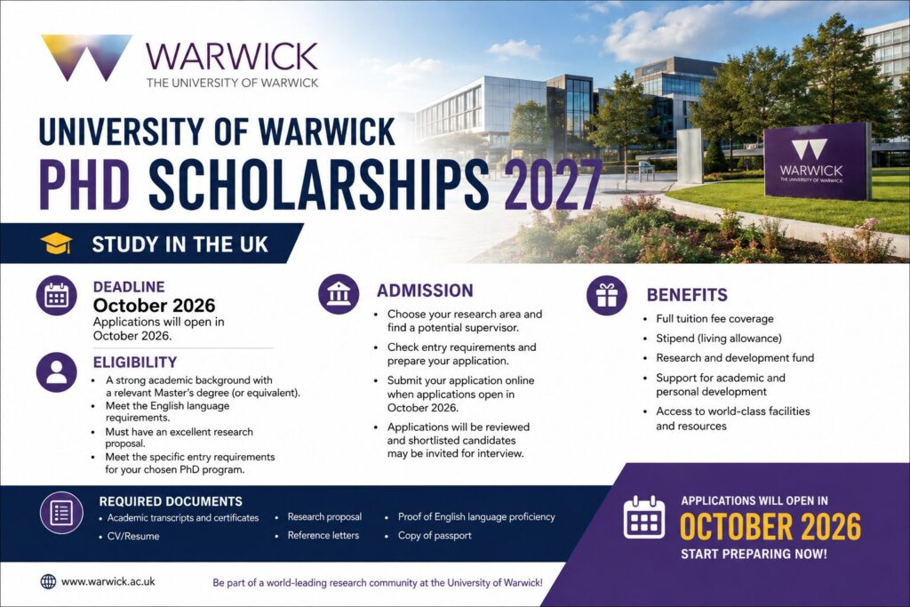 University of Warwick PHD Scholarships 2027