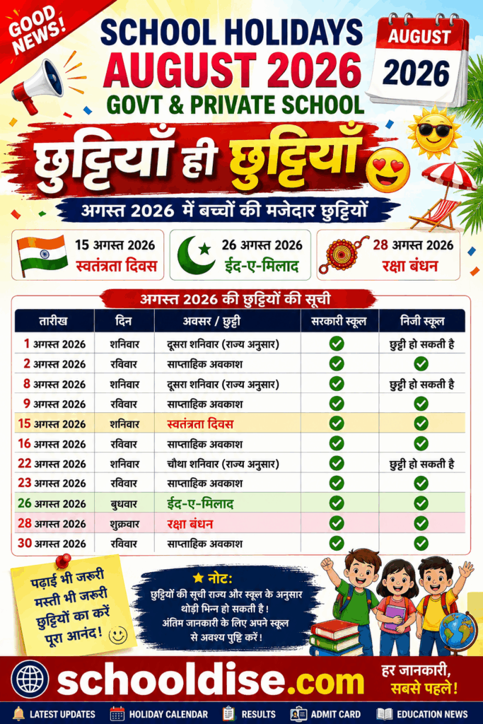 School Holidays August 2026
